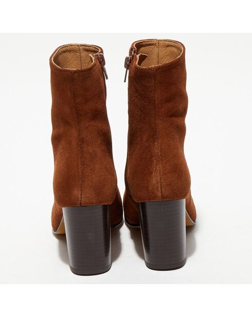 Bottines en Velours de Cuir Ginny camel - Talon 7,5 cm