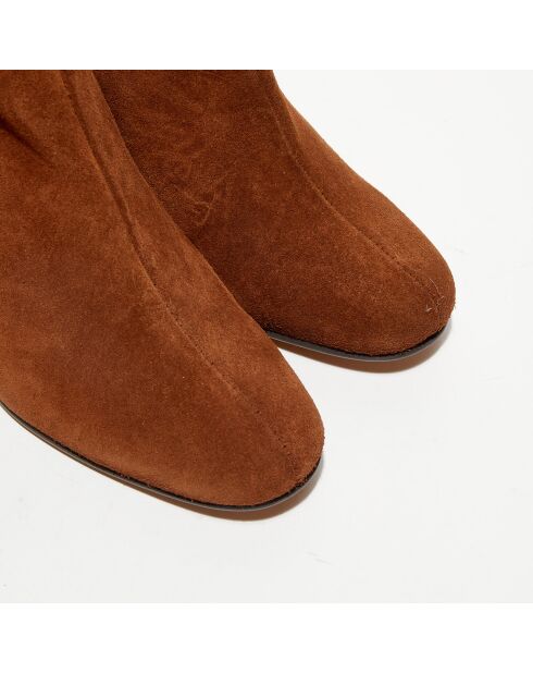 Bottines en Velours de Cuir Ginny camel - Talon 7,5 cm