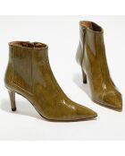 Bottines en Cuir python Suzanne kaki - Talon 7 cm