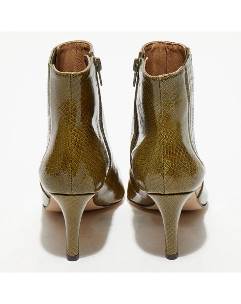 Bottines en Cuir python Suzanne kaki - Talon 7 cm