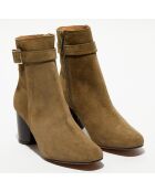 Bottines en Velours de Cuir Pia kaki - Talon 7,5 cm