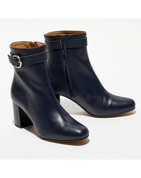 Bottines en Cuir Julia marine - Talon 7,5 cm