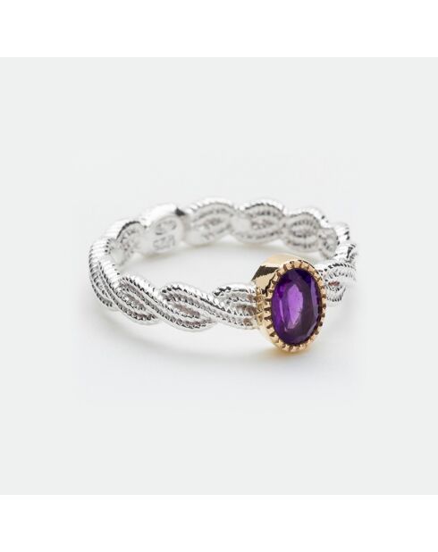 Bague en Argent, Laiton & Améthyste violette