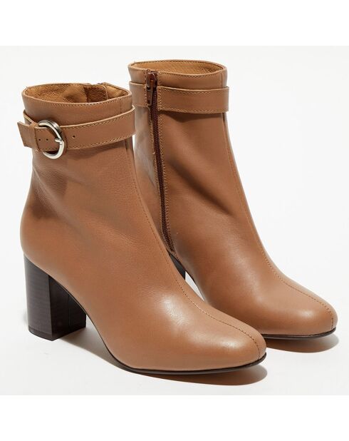 Bottines en Cuir Julia camel - Talon 7,5 cm