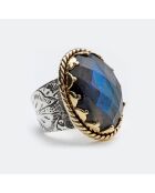 Bague en Argent, Laiton & Labradorite