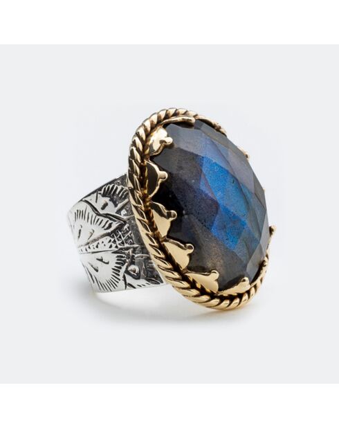 Bague en Argent, Laiton & Labradorite