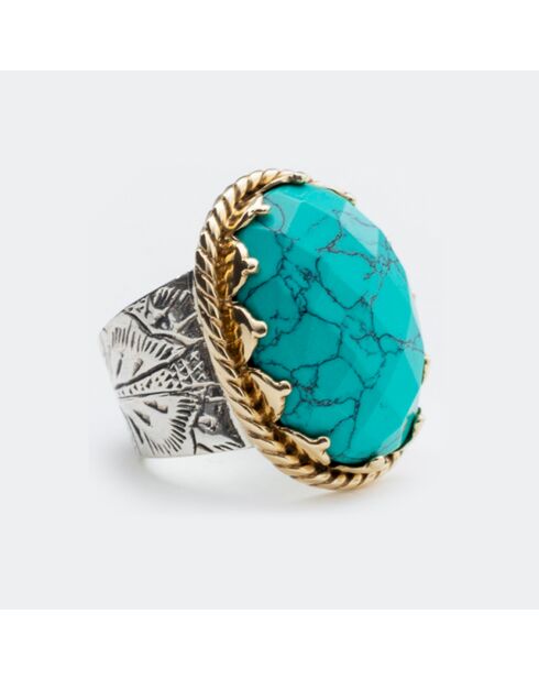 Bague en Argent, Laiton & Turquoise reconstituée