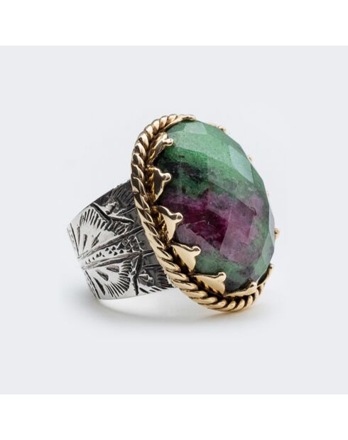 Bague en Argent, Laiton & Rubis Zoisite