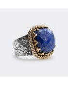 Bague en Argent, Laiton & Lapis bleu