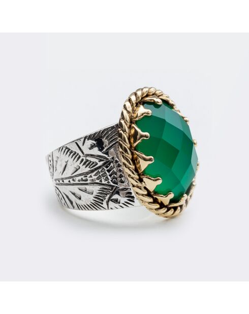 Bague en Argent, Laiton & Onyx vert