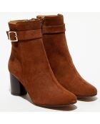 Bottines en Velours de Cuir Pia camel - Talon 7,5 cm