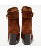 Bottines en Velours de Cuir Pia camel - Talon 7,5 cm