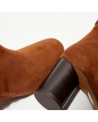 Bottines en Velours de Cuir Pia camel - Talon 7,5 cm