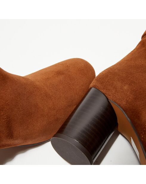 Bottines en Velours de Cuir Pia camel - Talon 7,5 cm