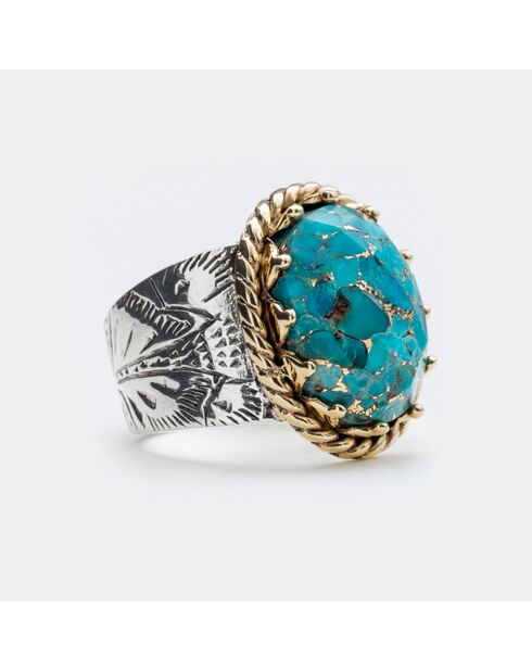 Bague en Argent, Laiton & Turquoise Copper reconstituée