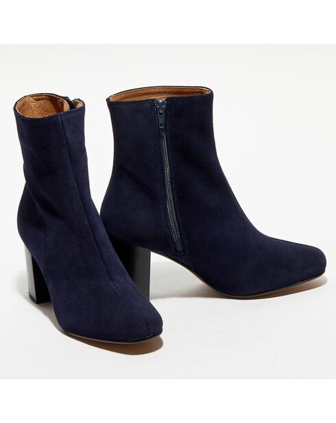 Bottines en Velours de Cuir Ginny marine - Talon 7,5 cm