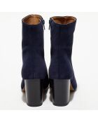 Bottines en Velours de Cuir Ginny marine - Talon 7,5 cm