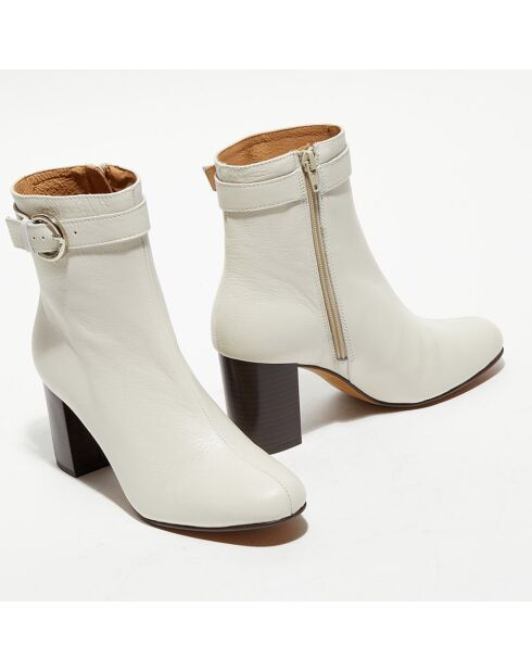 Bottines en Cuir Julia beiges - Talon 7,5 cm