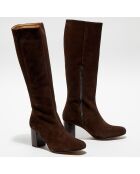 Bottes en Velours de Cuir Lara marron - Talon 8 cm