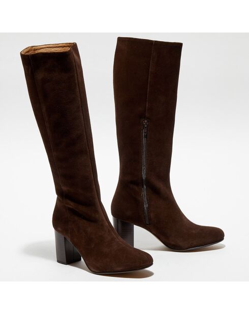 Bottes en Velours de Cuir Lara marron - Talon 8 cm