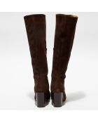 Bottes en Velours de Cuir Lara marron - Talon 8 cm