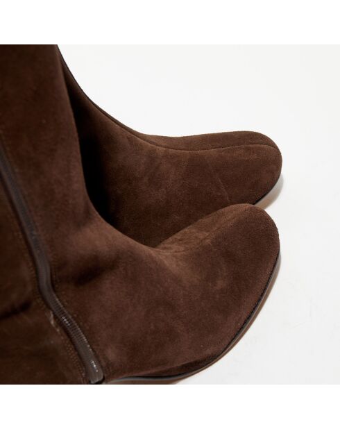 Bottes en Velours de Cuir Lara marron - Talon 8 cm