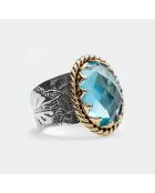 Bague en Argent, Laiton & Topaze bleu zicon