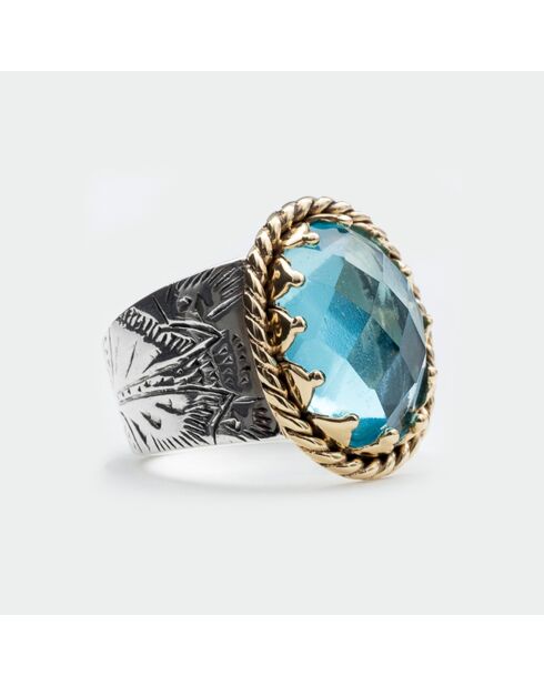Bague en Argent, Laiton & Topaze bleu zicon