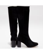 Bottes en Velours de Cuir Lara noires - Talon 8 cm