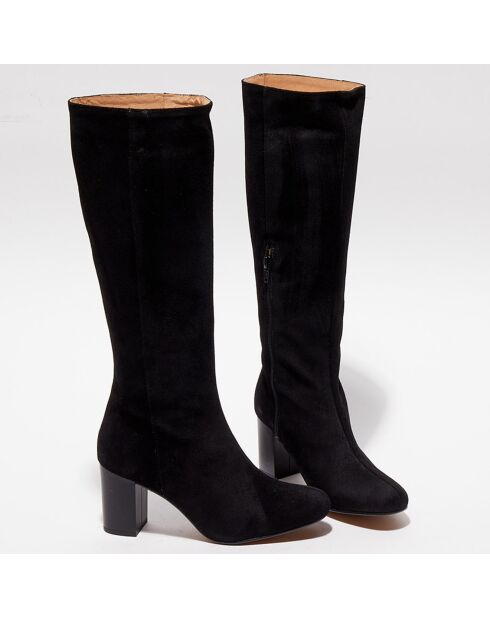 Bottes en Velours de Cuir Lara noires - Talon 8 cm