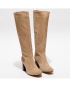 Bottes en Velours de Cuir Lara beiges - Talon 8 cm