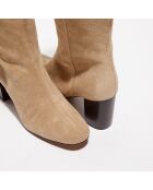 Bottes en Velours de Cuir Lara beiges - Talon 8 cm