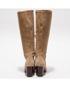 Bottes en Velours de Cuir Lara beiges - Talon 8 cm