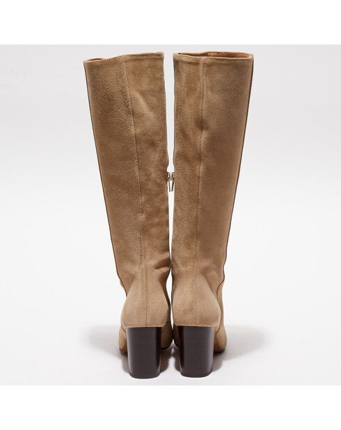 Bottes en Velours de Cuir Lara beiges - Talon 8 cm