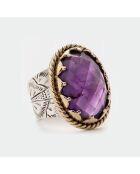 Bague en Argent, Laiton & Améthyste violette