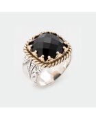 Bague en Argent, Laiton & Onyx noir