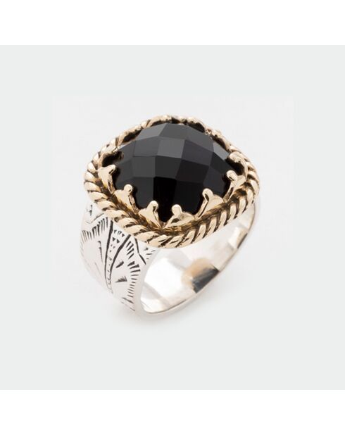 Bague en Argent, Laiton & Onyx noir