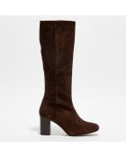 Bottes en Velours de Cuir Lara marron - Talon 8 cm