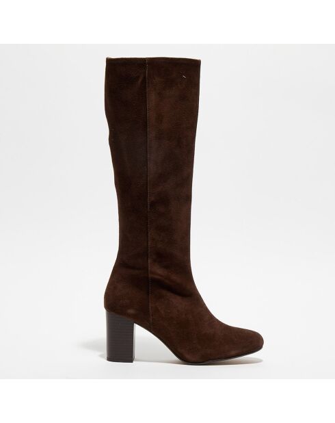 Bottes en Velours de Cuir Lara marron - Talon 8 cm