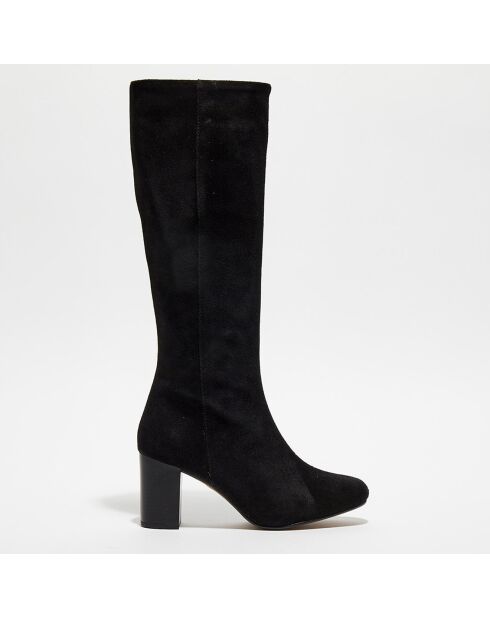 Bottes en Velours de Cuir Lara noires - Talon 8 cm