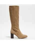 Bottes en Velours de Cuir Lara beiges - Talon 8 cm