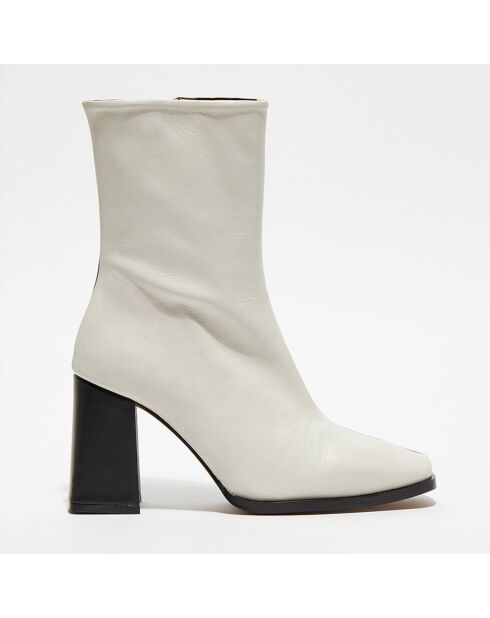 Bottines en Cuir Nicole bicolore noir/beige - Talon 8,5 cm