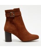 Bottines en Velours de Cuir Pia camel - Talon 7,5 cm