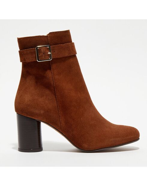 Bottines en Velours de Cuir Pia camel - Talon 7,5 cm