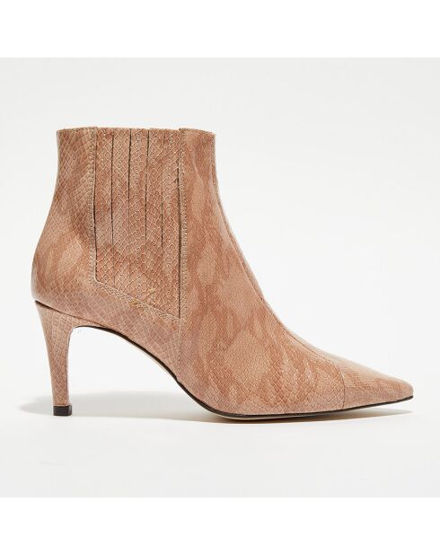 Bottines en Cuir python Suzanne rose/marron - Talon 7 cm