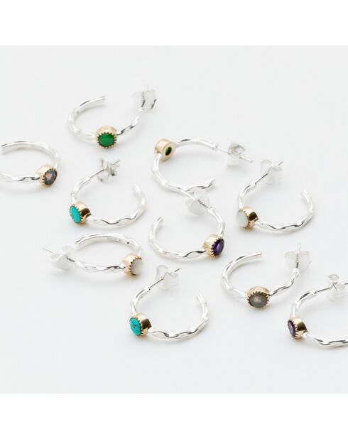 Boucles d'oreilles en Argent, Laiton & Améthyste violette