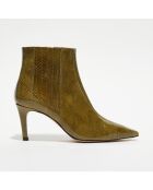 Bottines en Cuir python Suzanne kaki - Talon 7 cm