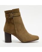 Bottines en Velours de Cuir Pia kaki - Talon 7,5 cm