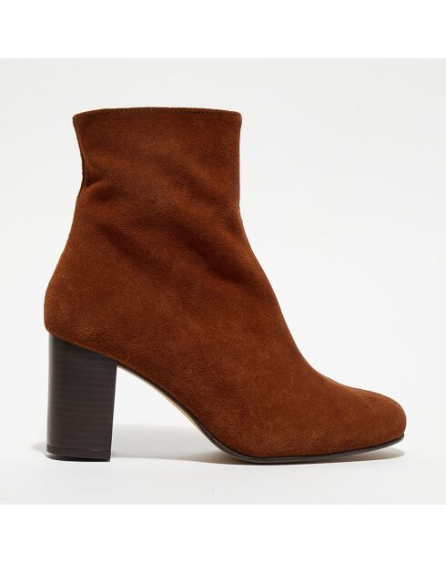 Bottines en Velours de Cuir Ginny camel - Talon 7,5 cm