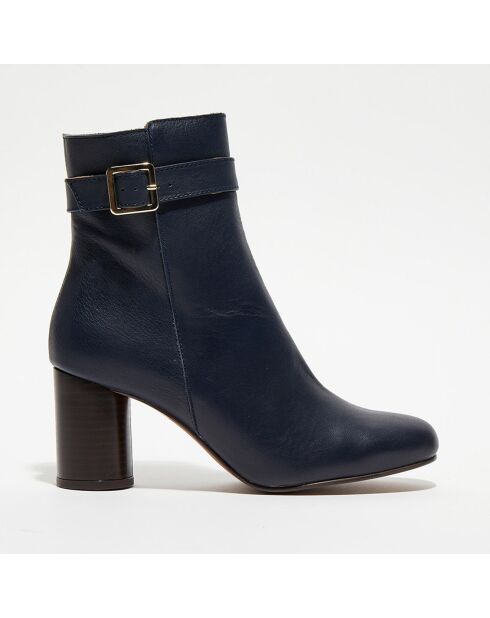 Bottines en Cuir Pia marine - Talon 7,5 cm